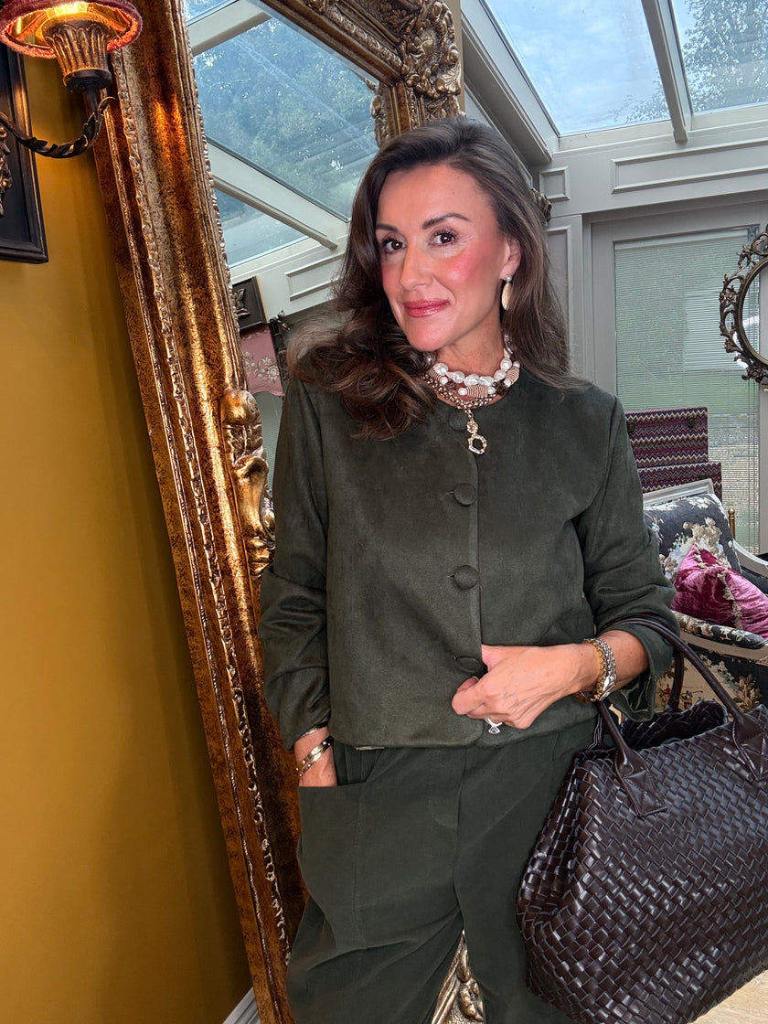 Eloise Faux Suede Jacket in Forest Green