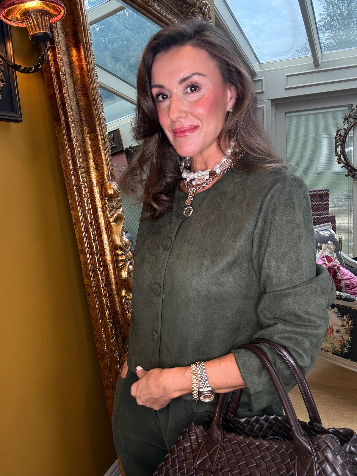 Eloise Faux Suede Jacket in Forest Green