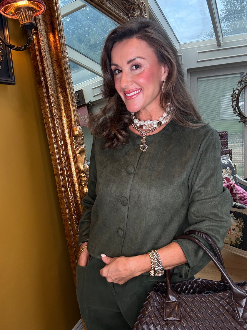 Eloise Faux Suede Jacket in Forest Green