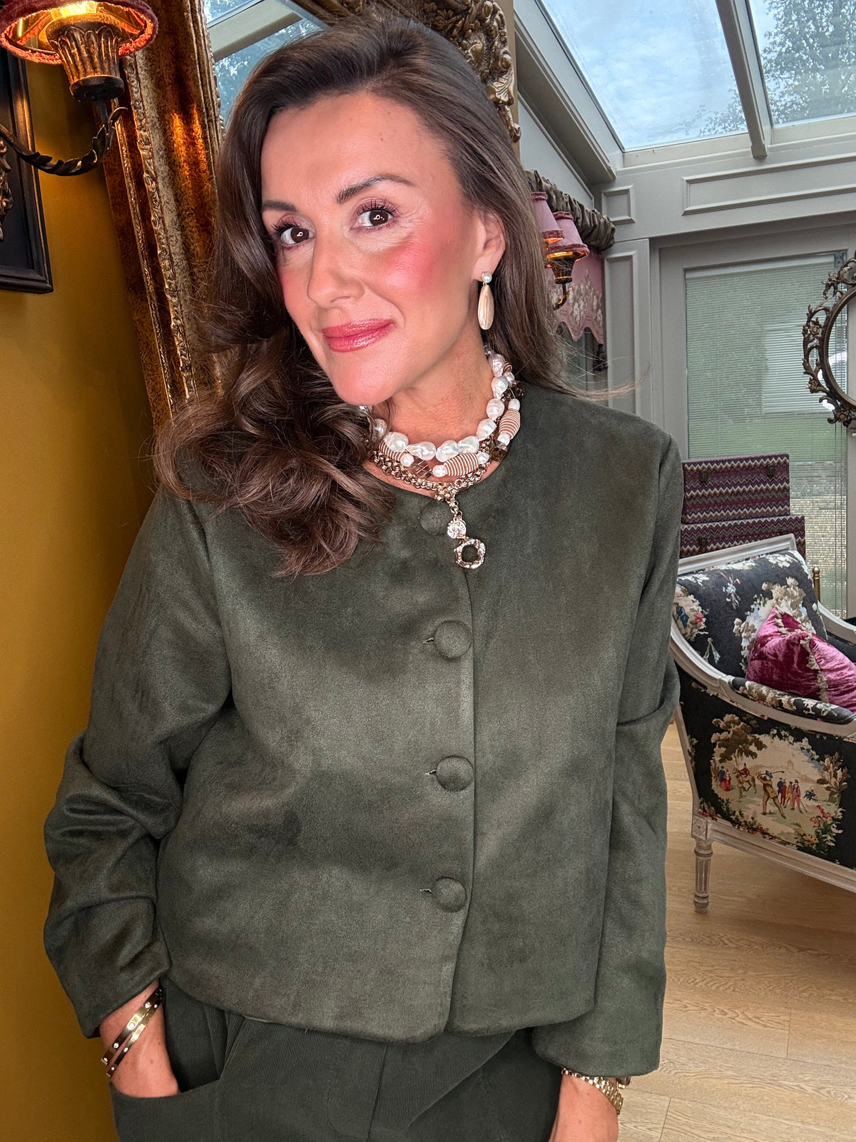 Eloise Faux Suede Jacket in Forest Green