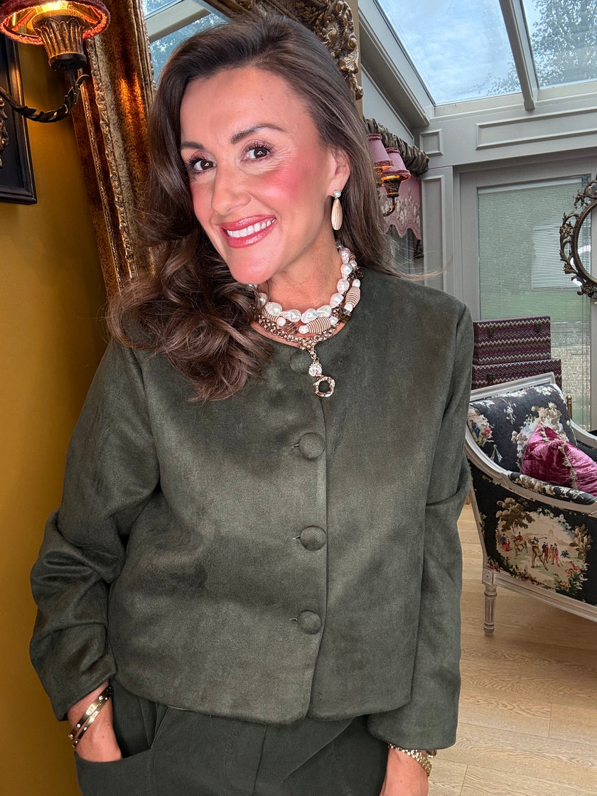 Eloise Faux Suede Jacket in Forest Green