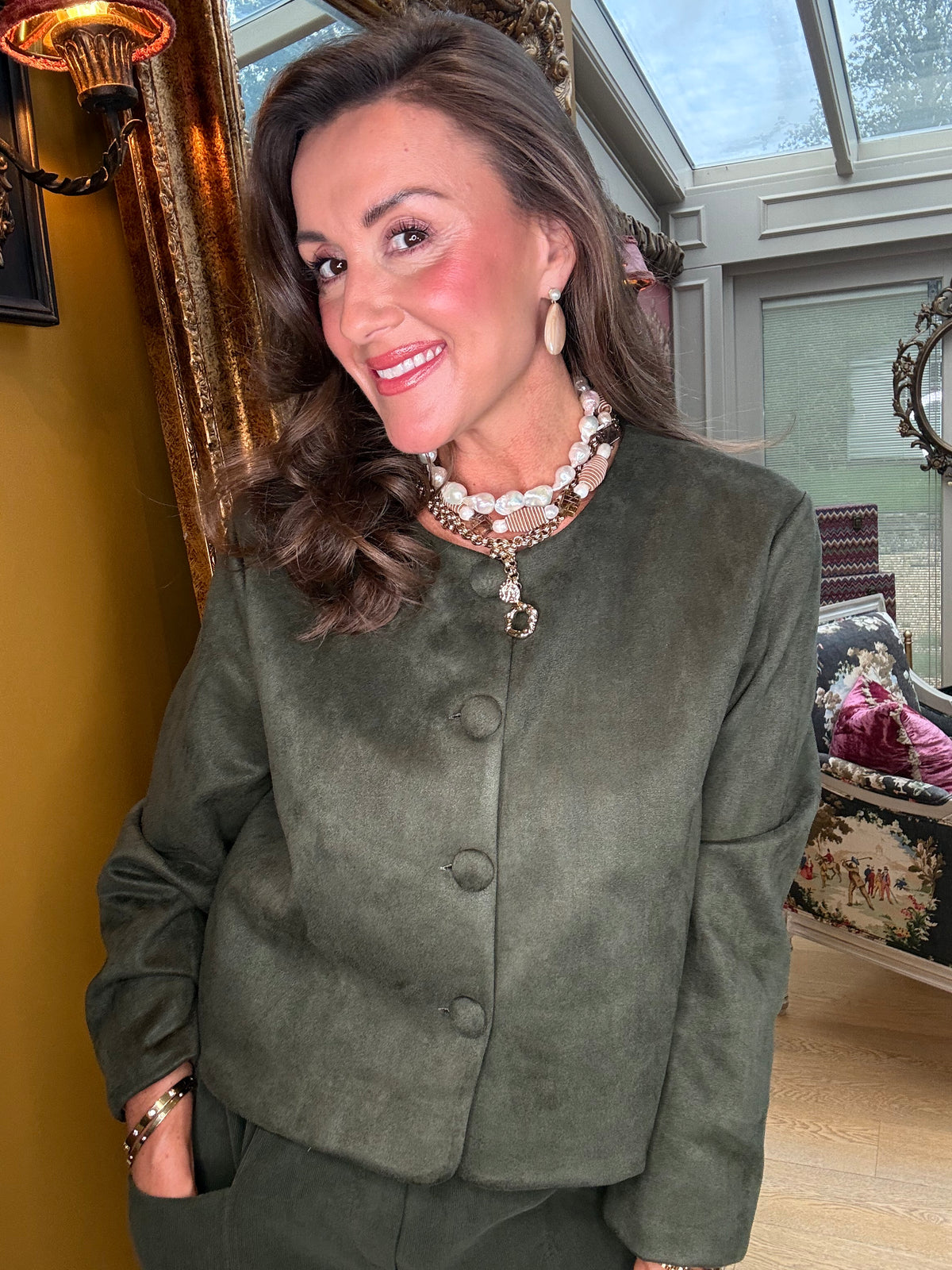 Eloise Faux Suede Jacket in Forest Green