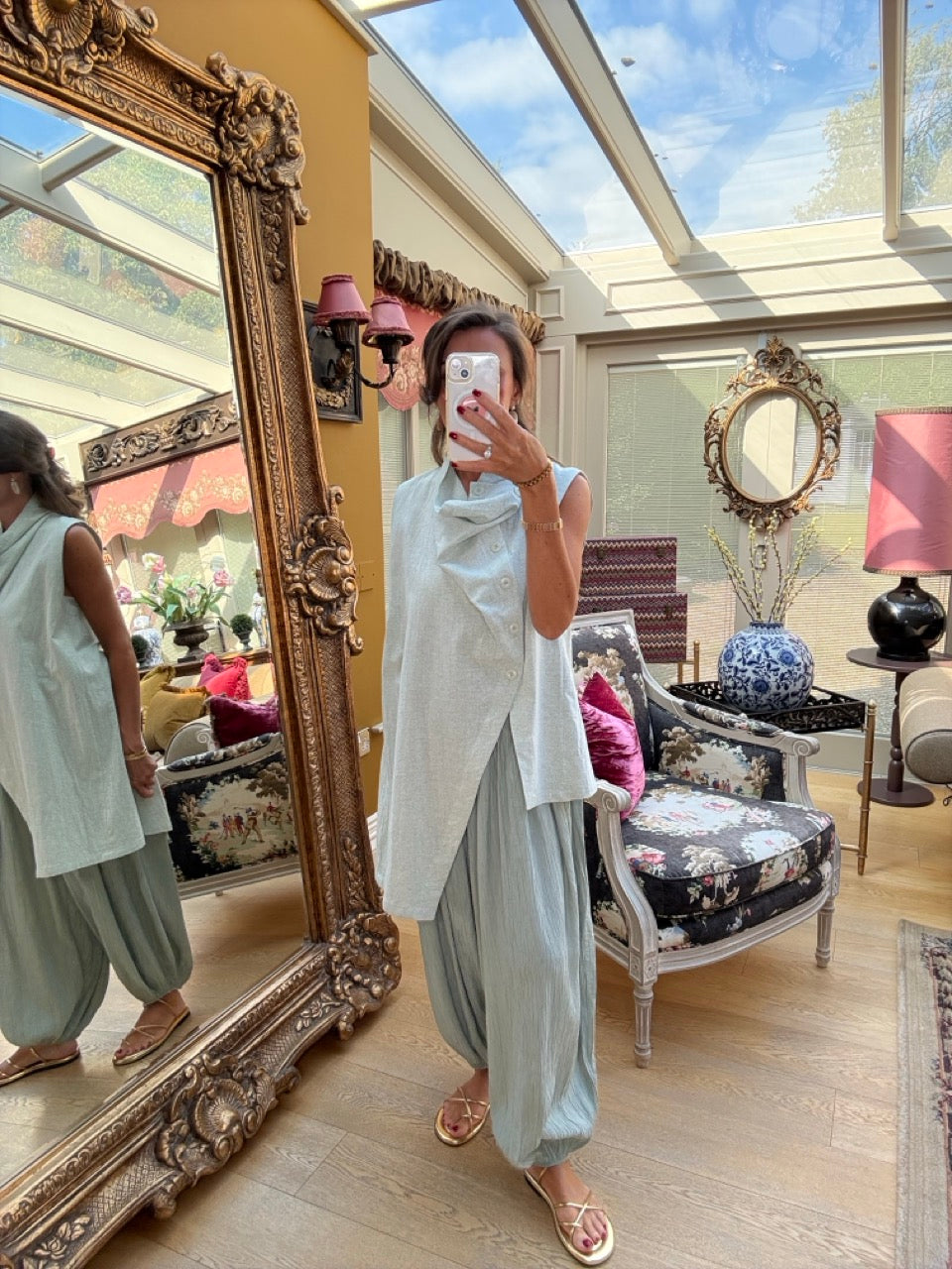 Soraya Asymmetric Tunic in Sage Green