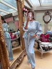 Margaux Silky Embroidered Blouse in Blue