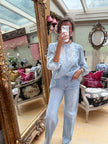 Margaux Silky Embroidered Blouse in Blue