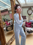 Margaux Silky Embroidered Blouse in Blue