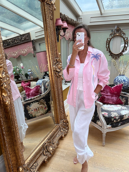 Palm Embroidered Shirt in Pink