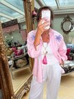 Palm Embroidered Shirt in Pink