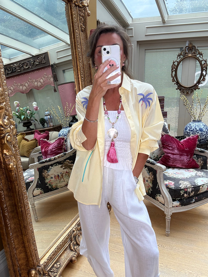 Palm Embroidered Shirt in Lemon