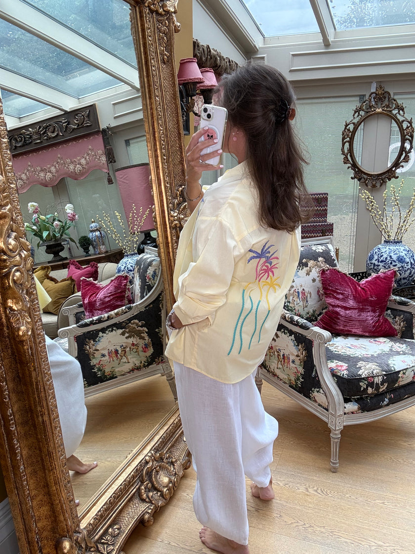 Palm Embroidered Shirt in Lemon