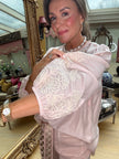 Margaux Silky Embroidered Blouse in Soft Peach