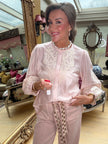 Margaux Silky Embroidered Blouse in Soft Peach