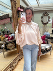 Camille Satin Draped Sleeve Blouse in Cream