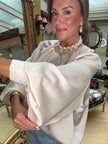 Camille Satin Draped Sleeve Blouse in Cream