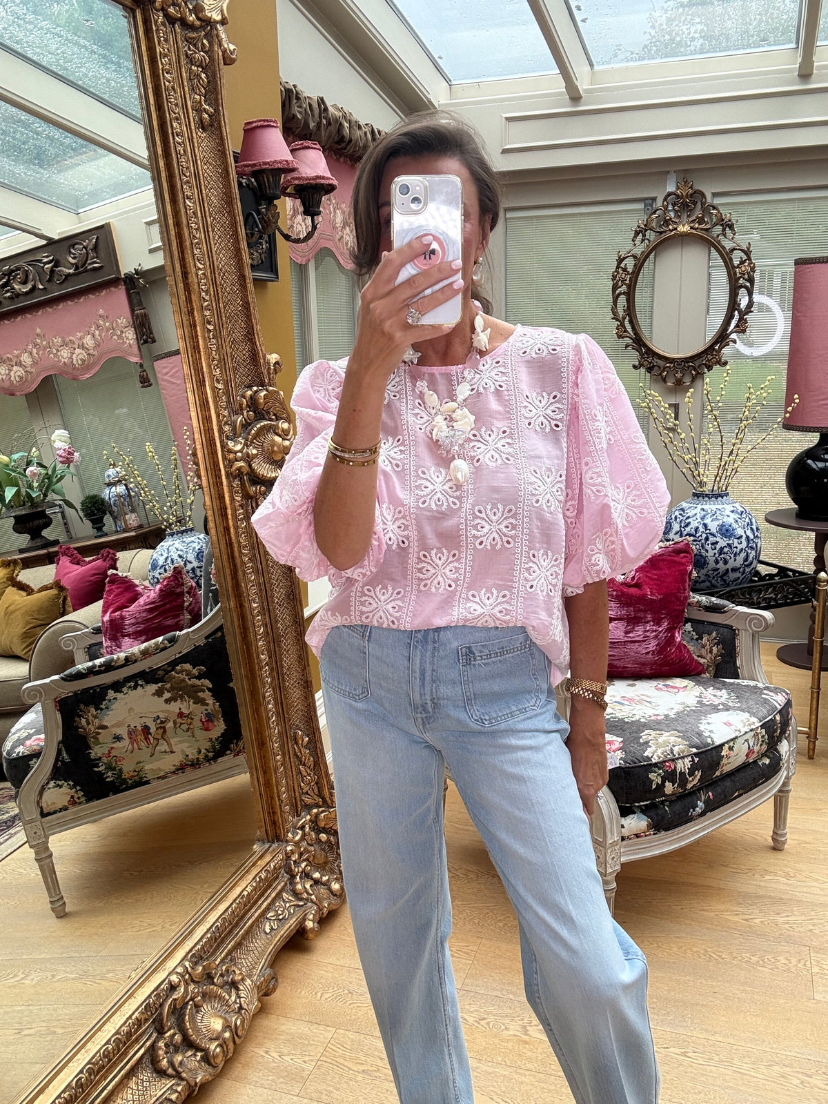 Iris Puffed Sleeve Blouse in Pink
