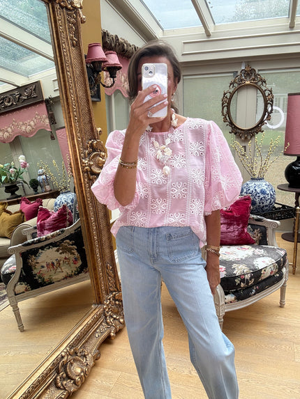 Iris Puffed Sleeve Blouse in Pink