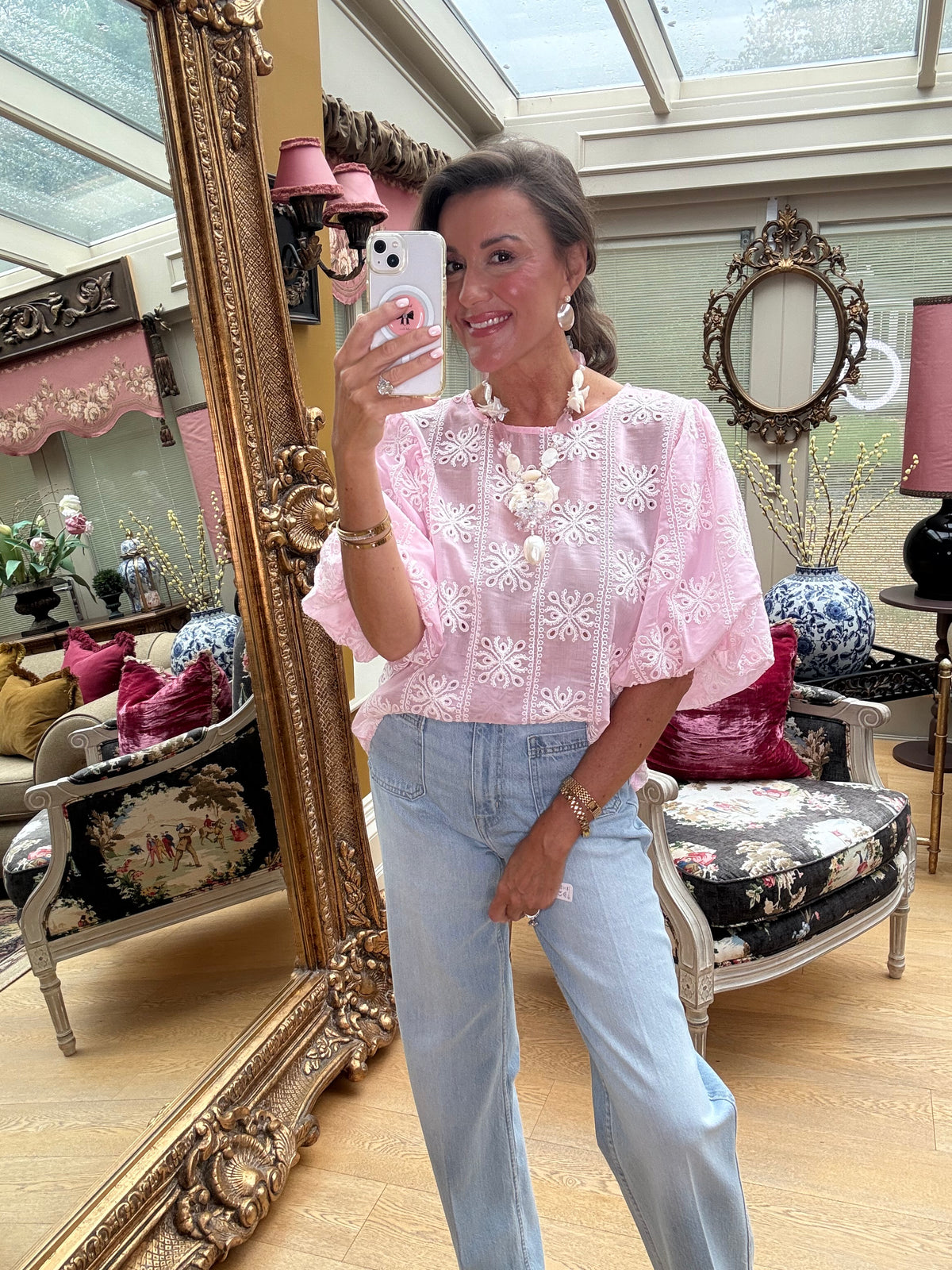 Iris Puffed Sleeve Blouse in Pink