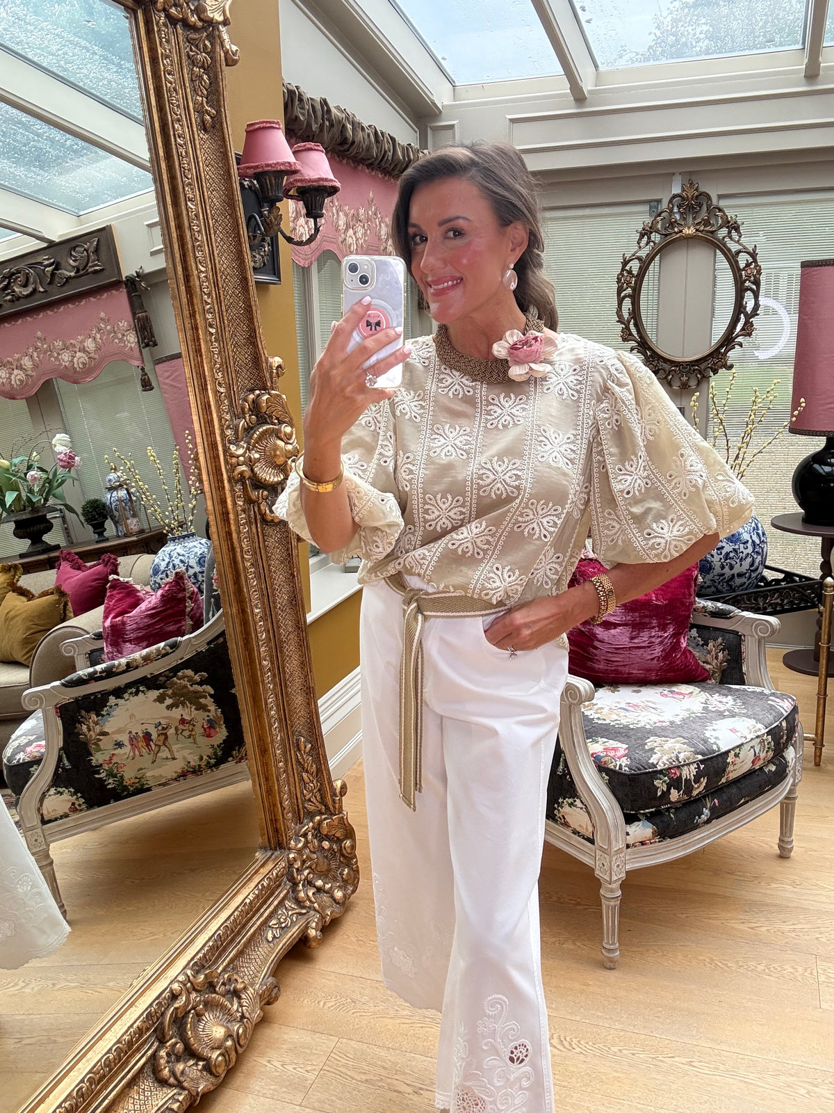 Iris Puffed Sleeve Blouse in Beige
