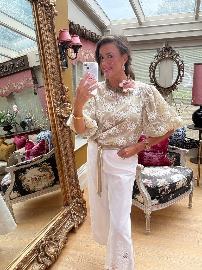 Iris Puffed Sleeve Blouse in Beige
