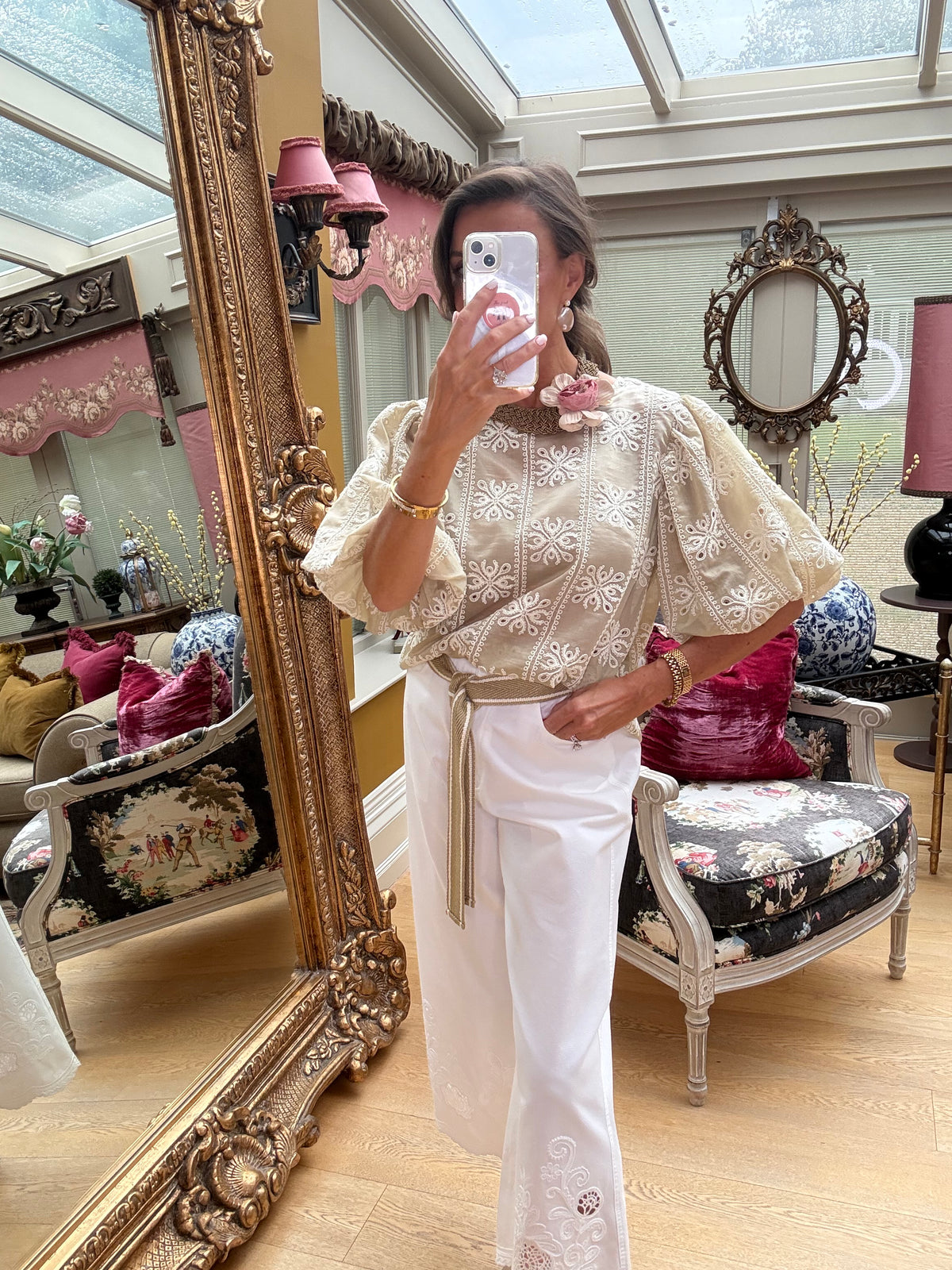Iris Puffed Sleeve Blouse in Beige