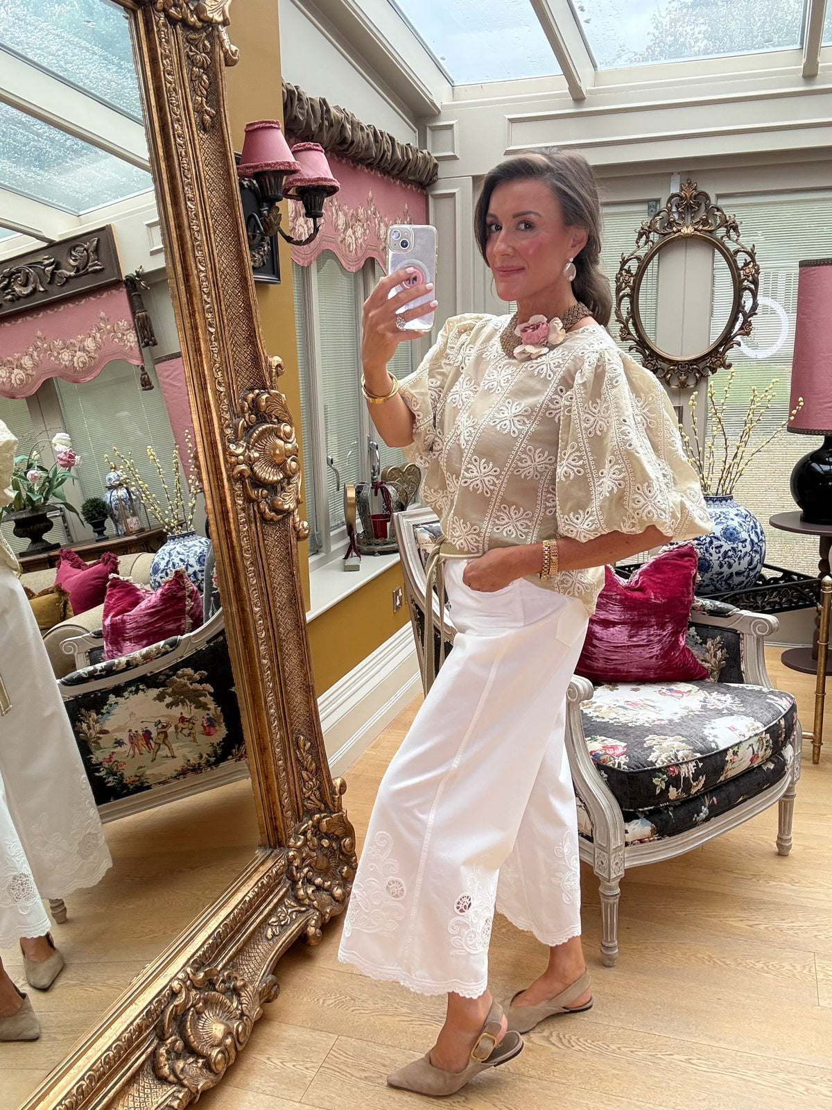 Iris Puffed Sleeve Blouse in Beige