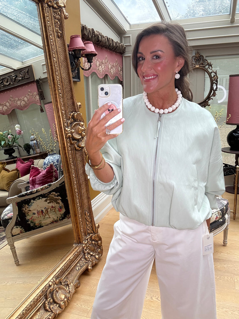 Gigi Puffball Faux Leather Jacket in Mint