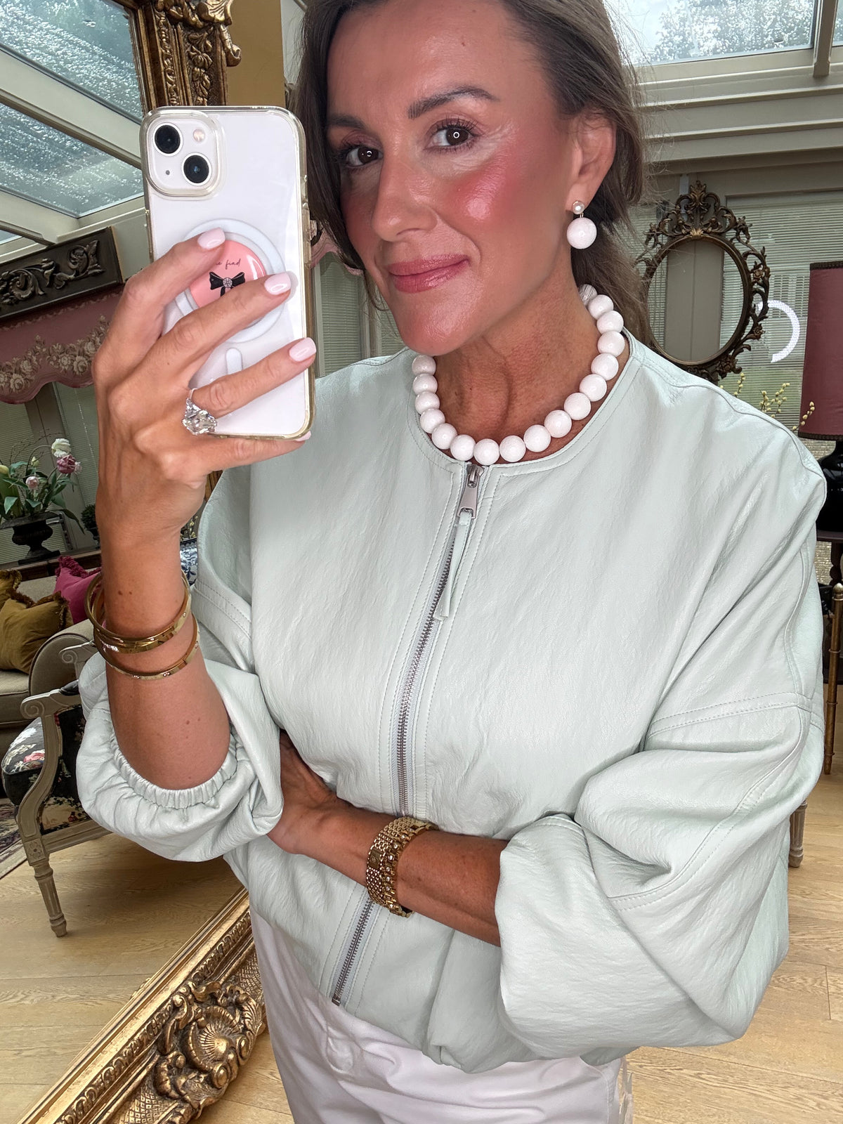 Gigi Puffball Faux Leather Jacket in Mint