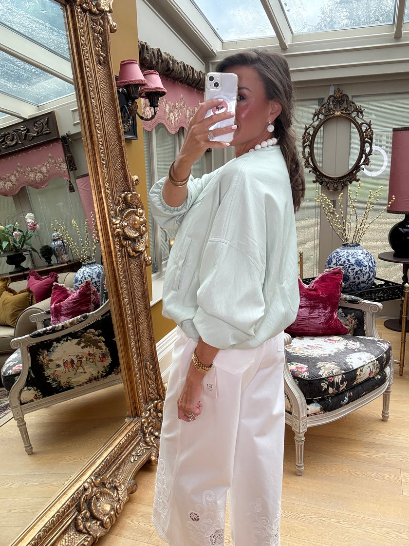 Gigi Puffball Faux Leather Jacket in Mint