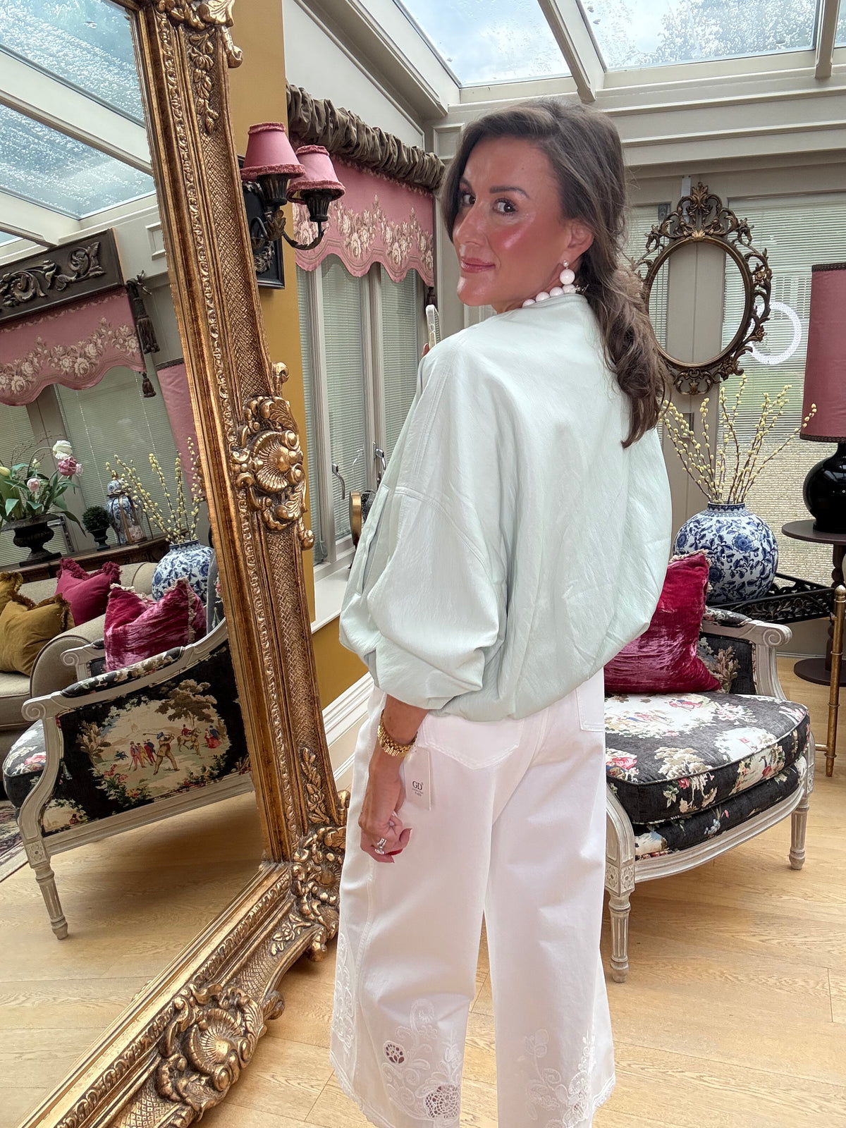 Gigi Puffball Faux Leather Jacket in Mint